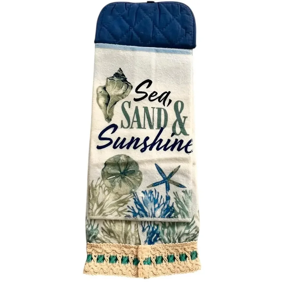 Handmade Sea Sand & Sunshine Beach Themed Hanging Hand Towel Coastal Nautical